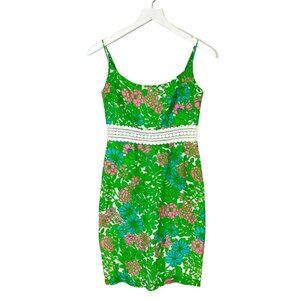 Milly Dress Women Size 2 Greed Floral Crochet Lace Bohemian Spaghetti Strap